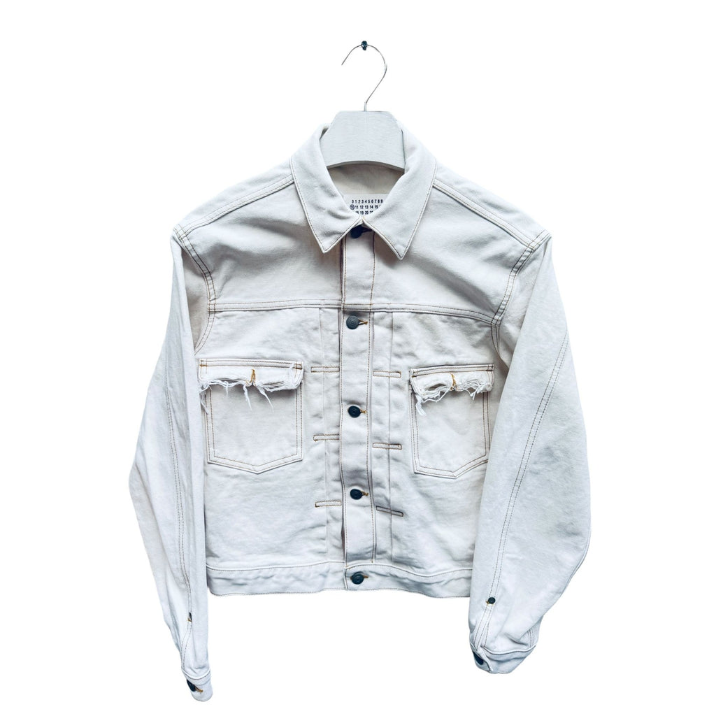 Ripped White Denim Jacket  Size 46 / S  Unisex