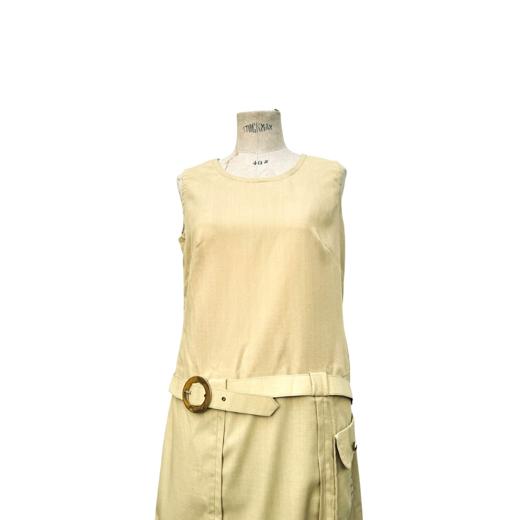 1960s Elegant Beige Belted Dress