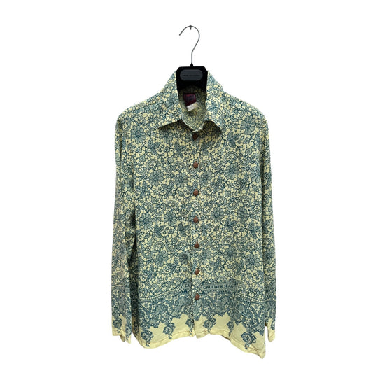 Vintage Yellow Navy Viscose Floral Shirt