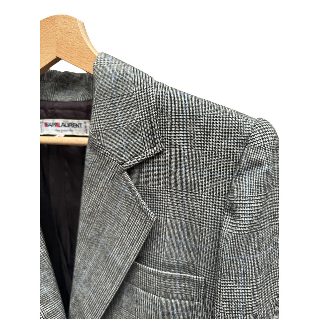 Vintage 1970s Grey Wool Checkered Blazer Jacket