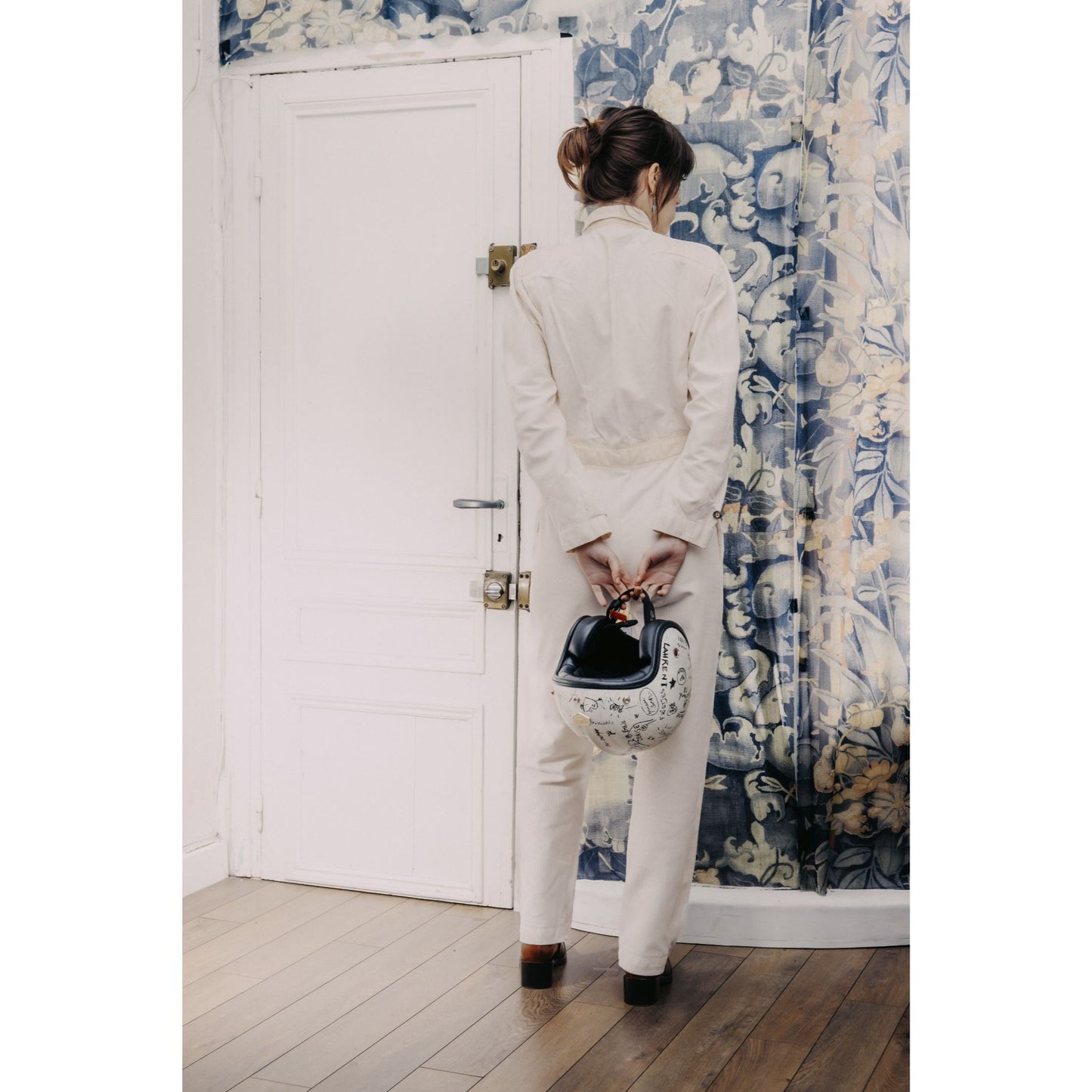 1970s White Corduroy Jumpsuit with Beige Yokes