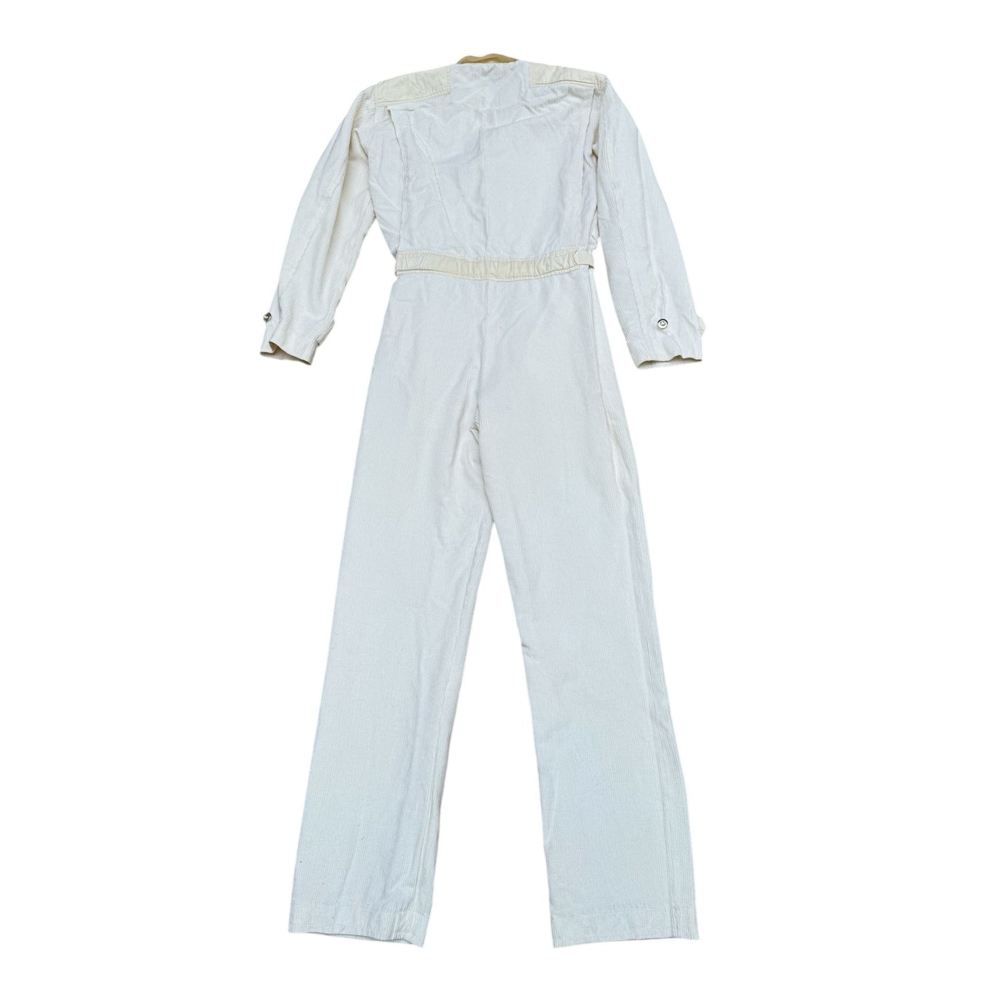 1970s White Corduroy Jumpsuit with Beige Yokes