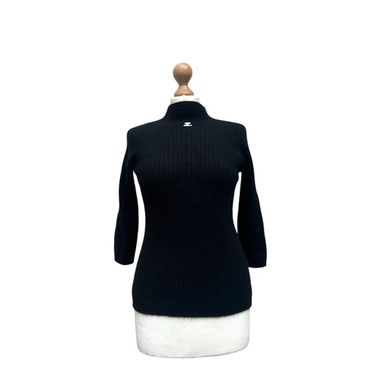 Black Cashmere Sweater Courreges logo on front