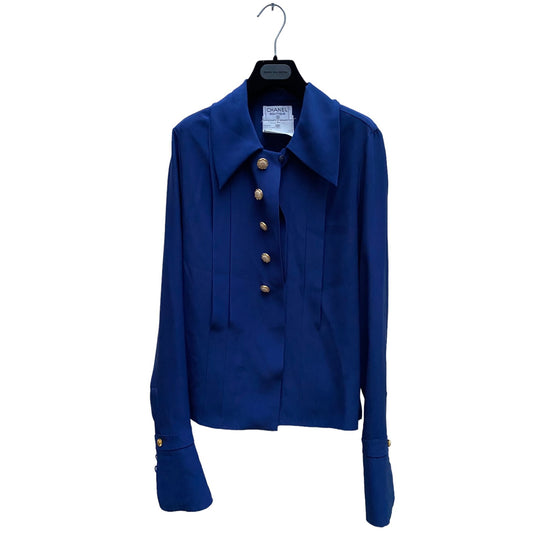 Vintage Navy Silk Shirt Superb Buttons