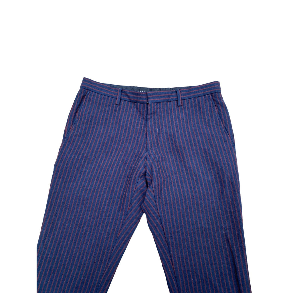 Navy Red Wool Striped Pants  Slim Fit