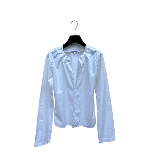 White Cotton Open-Neck Shirt