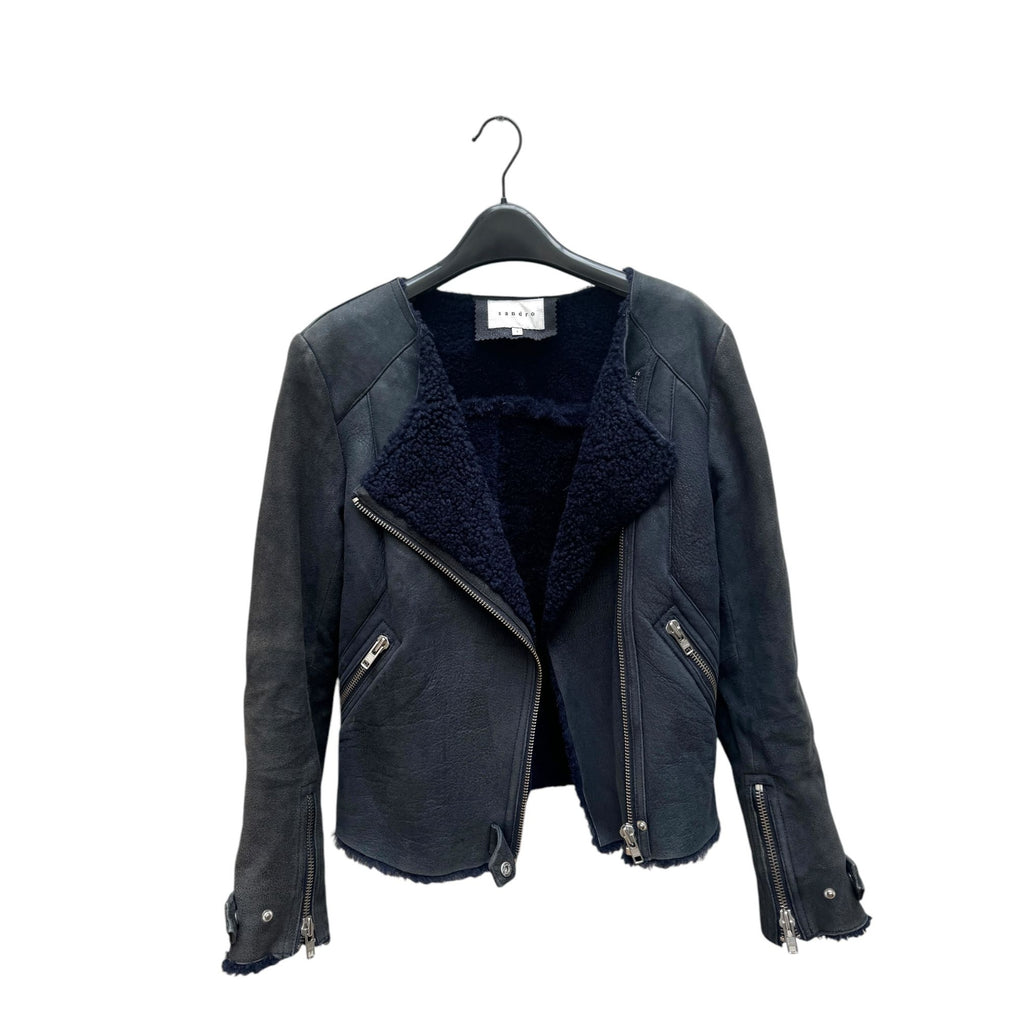 Navy Shearling Leather Jacket