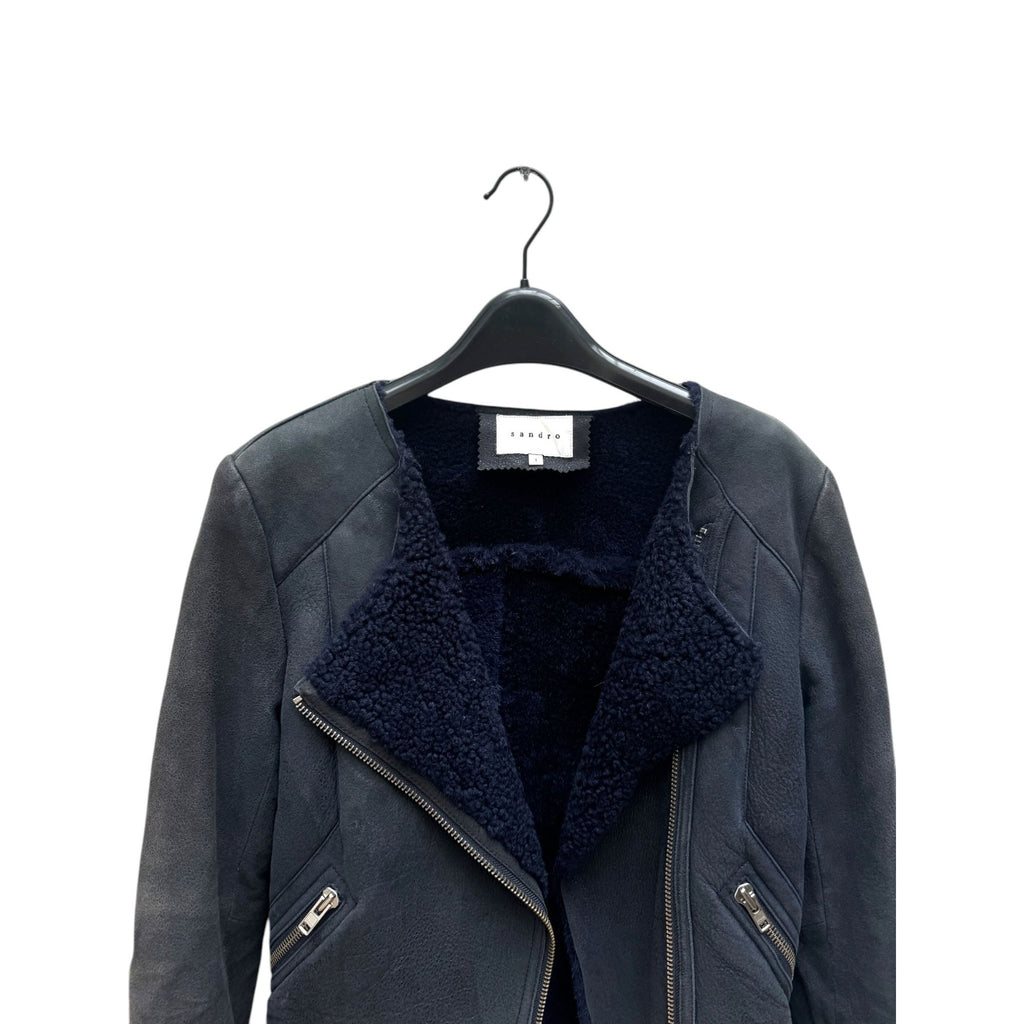 Navy Shearling Leather Jacket