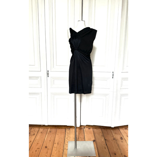 2000s Black Silk Draped Dress