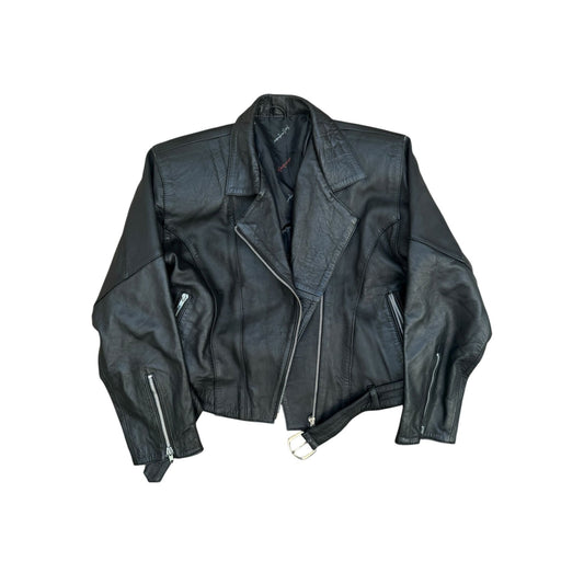 1990s Black Biker Calfskin Leather Jacket