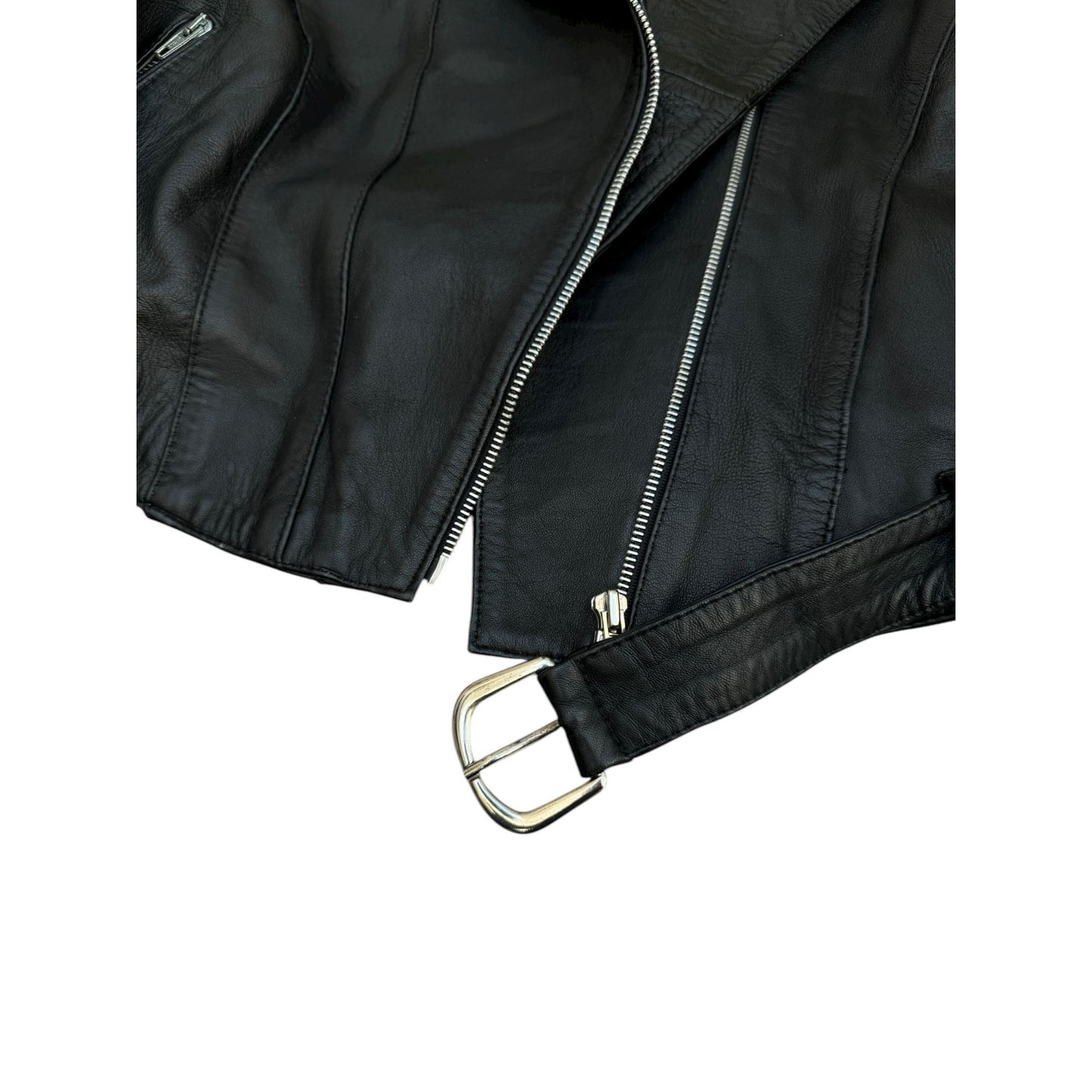  1990s Black Biker Calfskin Leather Jacket
