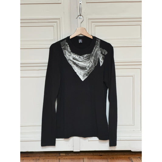Black Trompe-l’Œil Bandana Long-Sleeve Top