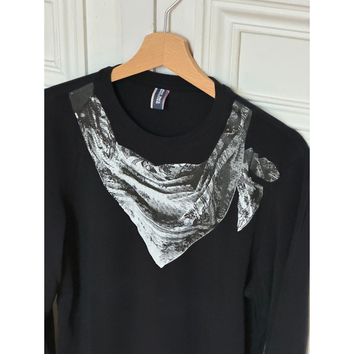 Black Trompe-l’Œil Bandana Long-Sleeve Top