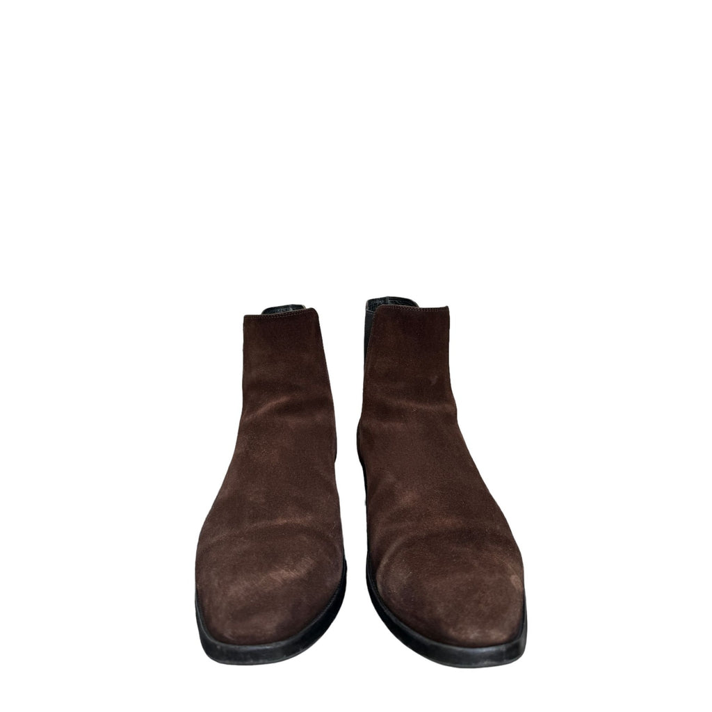 Brown Suede Chelsea Boots Cuban Heel