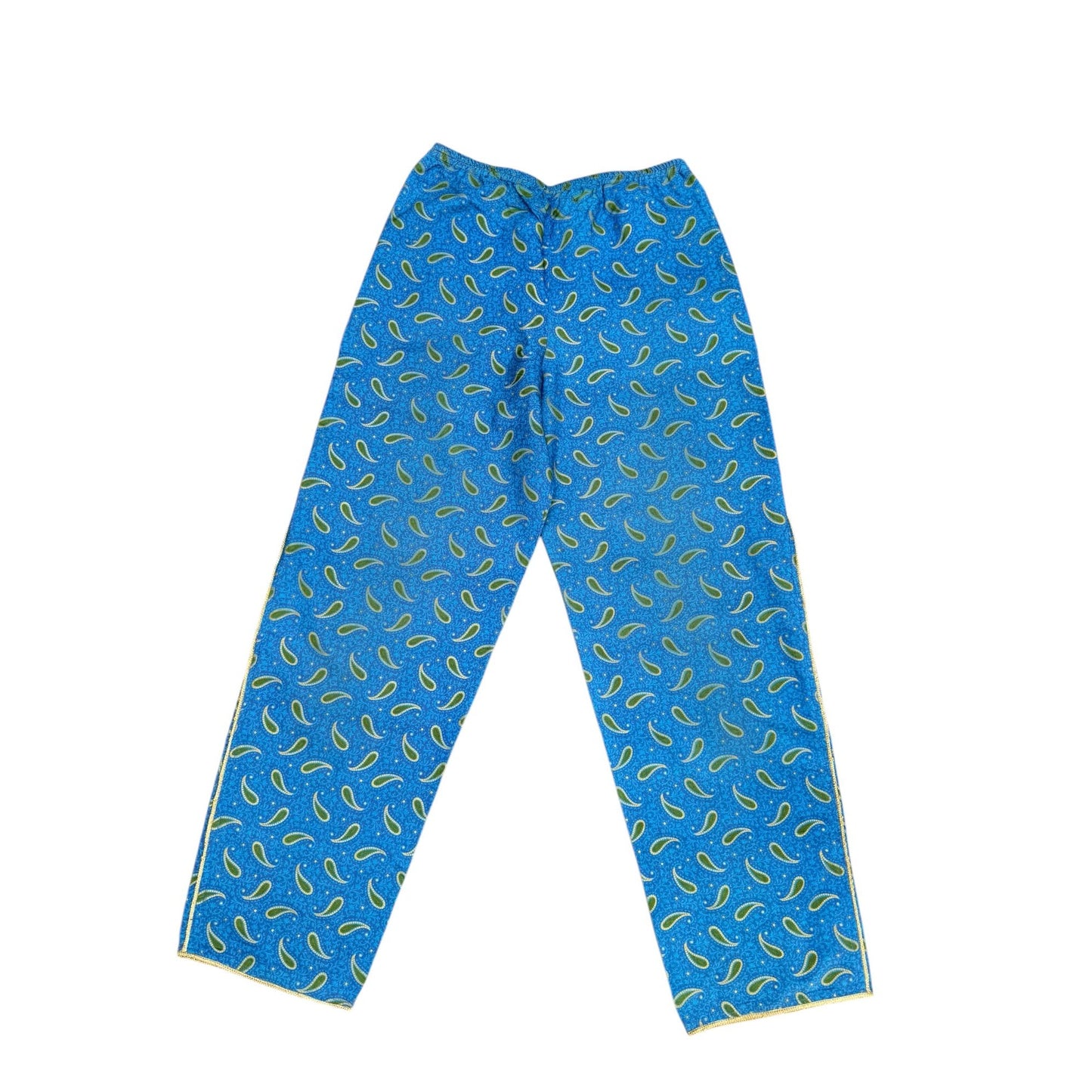 1970s Blue Paisley Silk Pants