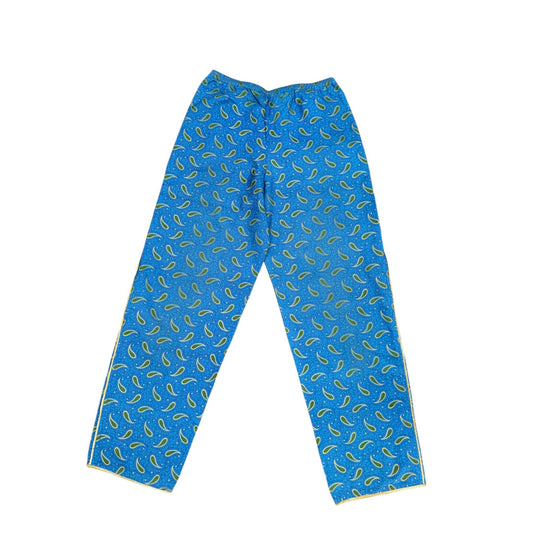 1970s Blue Paisley Silk Pants