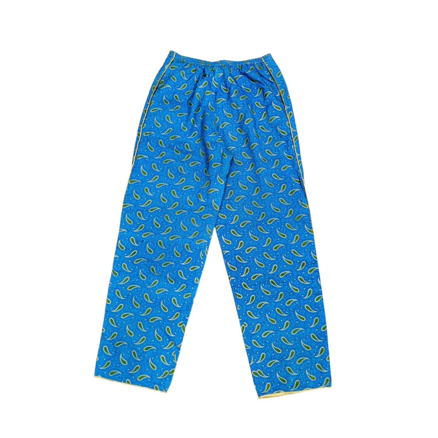 1970s Blue Paisley Silk Pants
