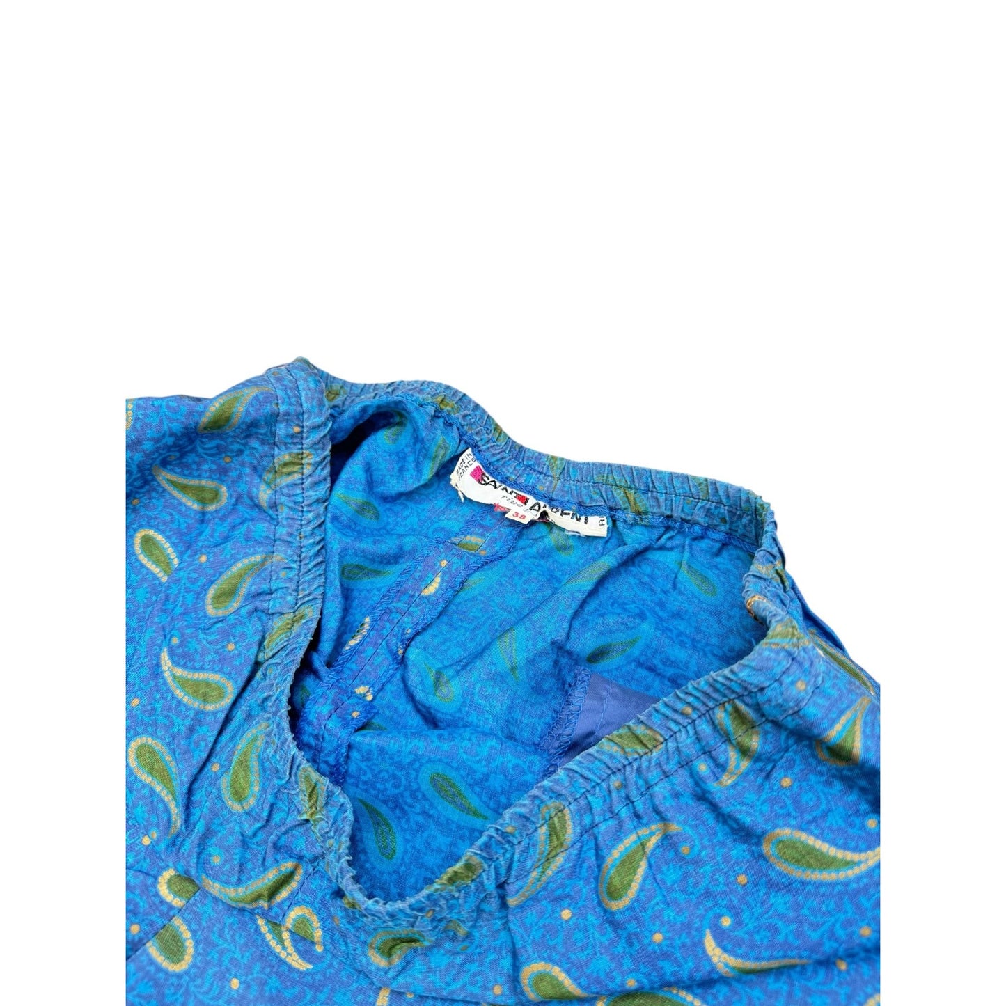 1970s Blue Paisley Silk Pants
