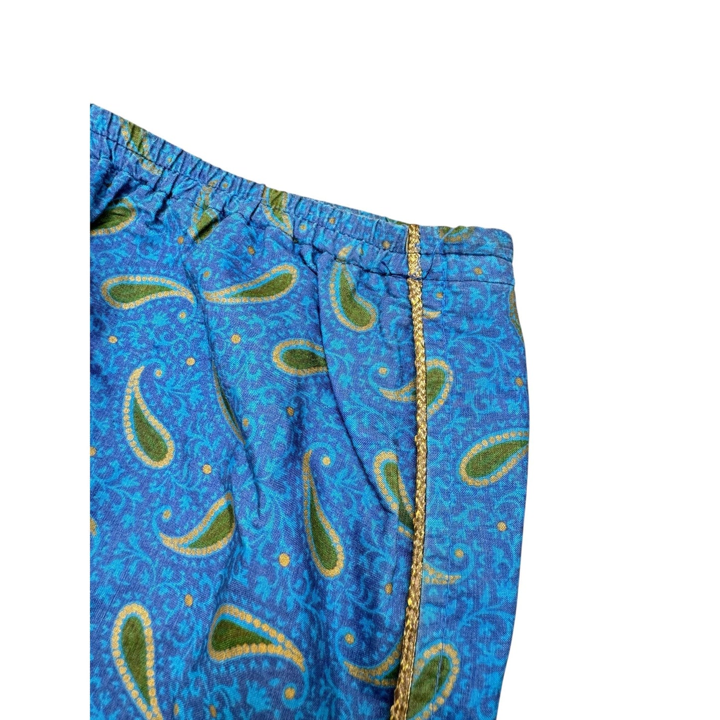 1970s Blue Paisley Silk Pants