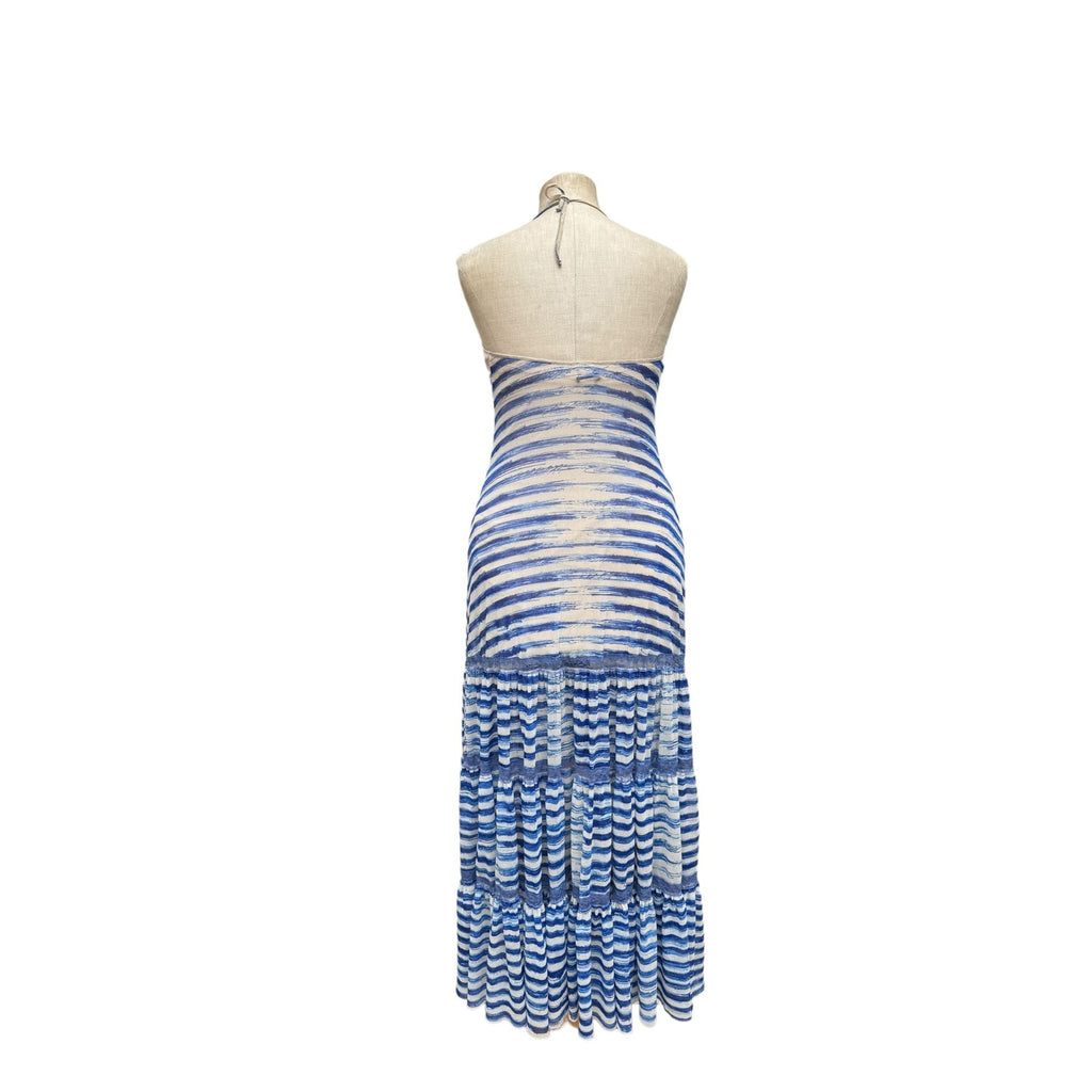 Vintage Striped Blue Mesh Maxi Dress