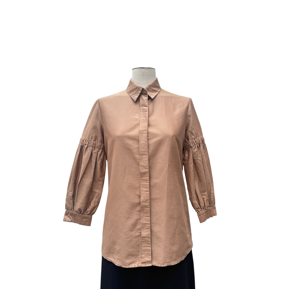 2007 Beige Cotton Gathered-Sleeve Shirt