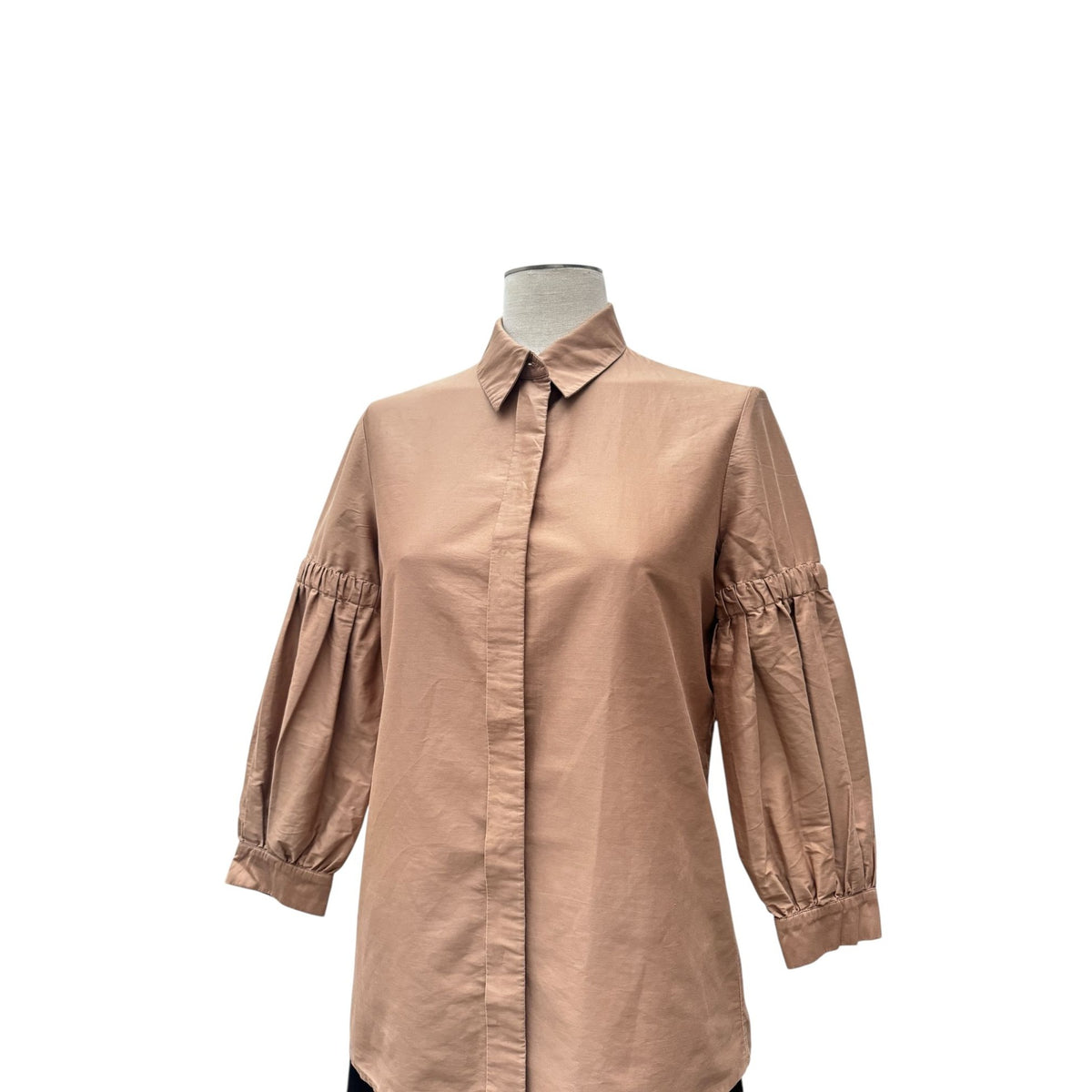 2007 Beige Cotton Gathered-Sleeve Shirt