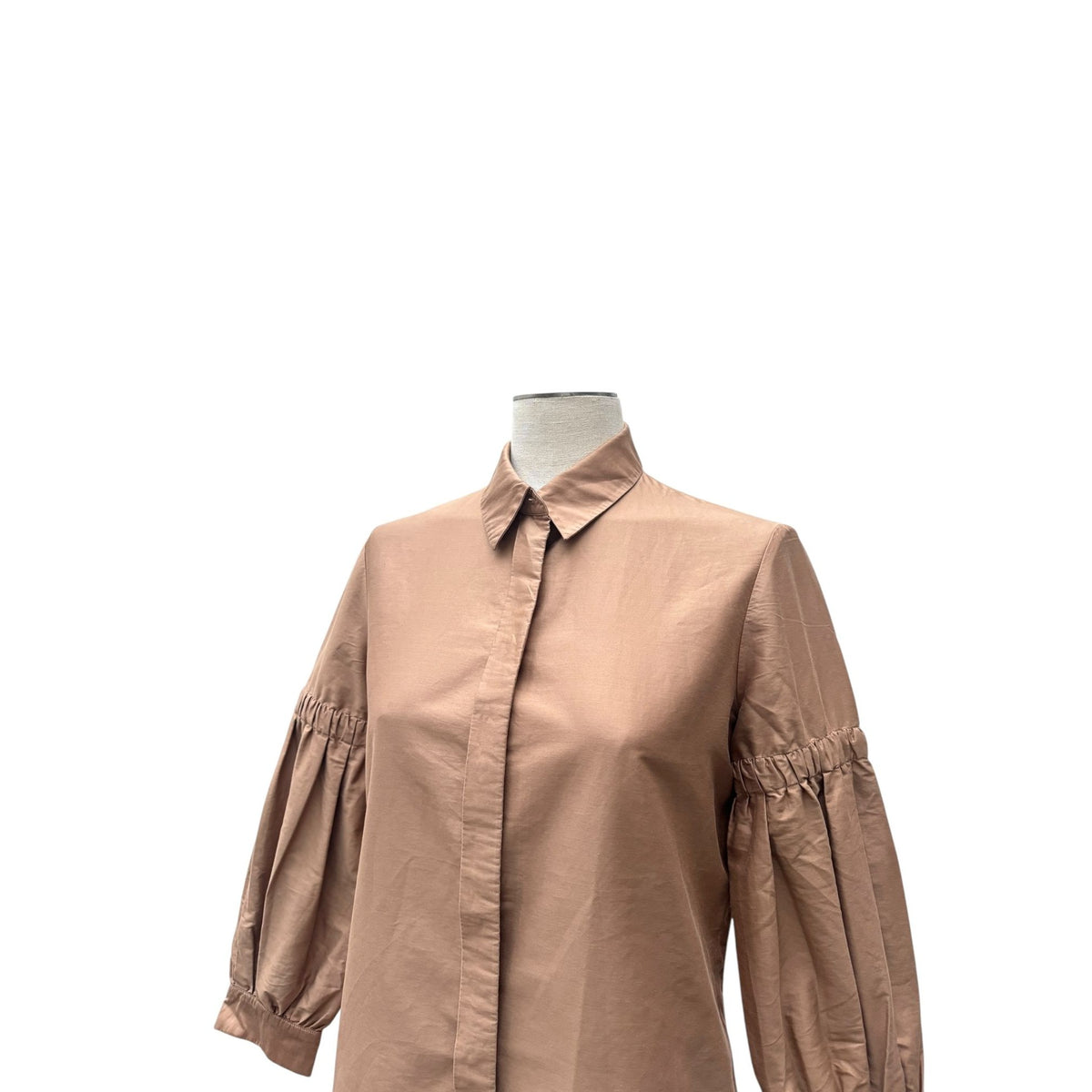 2007 Beige Cotton Gathered-Sleeve Shirt