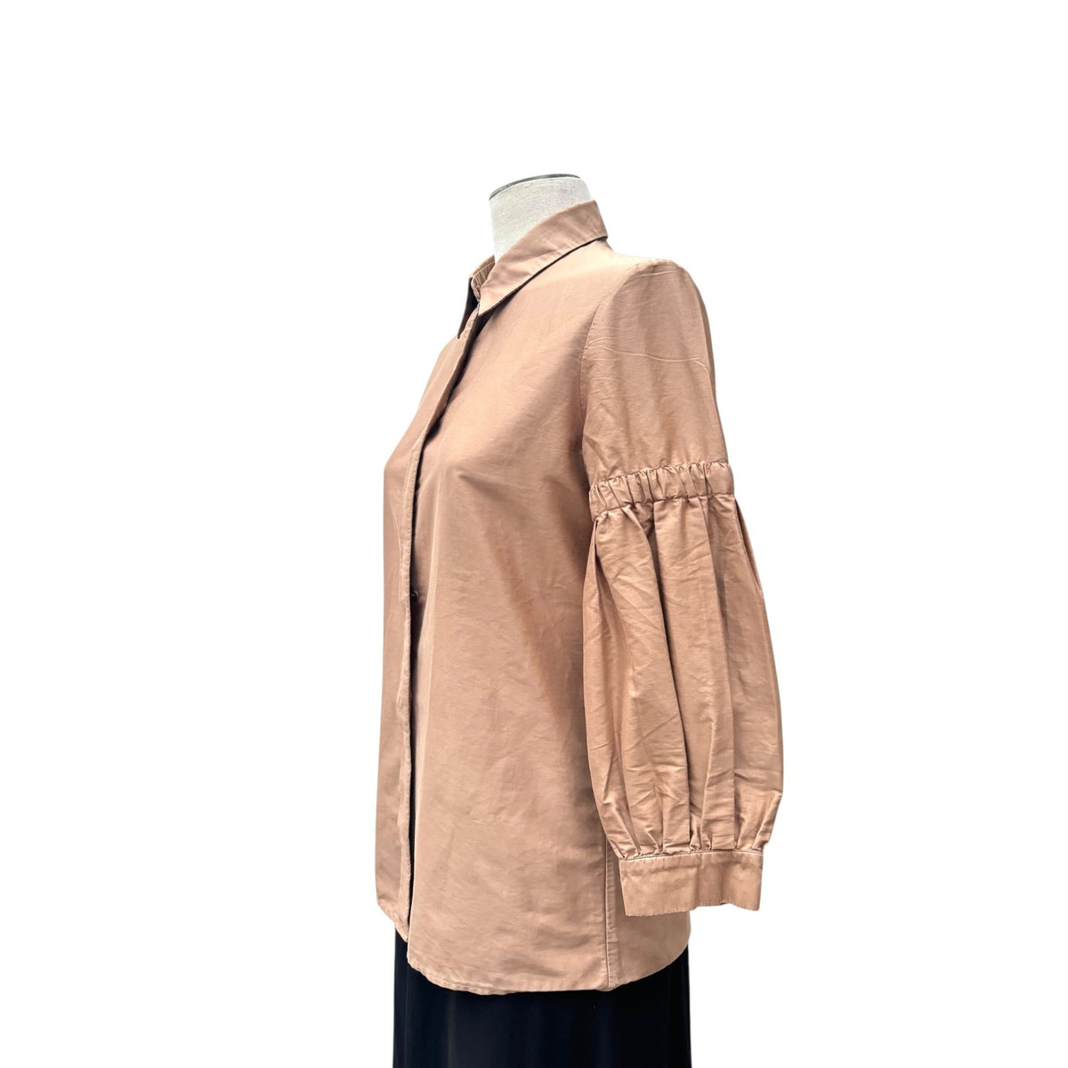 2007 Beige Cotton Gathered-Sleeve Shirt