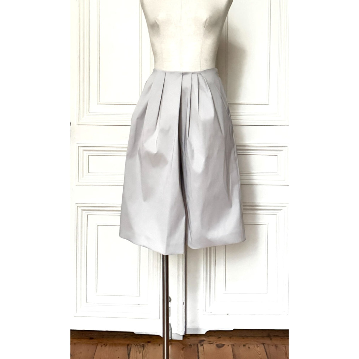 Beige Pleated Wool-Blend Culotte Shorts