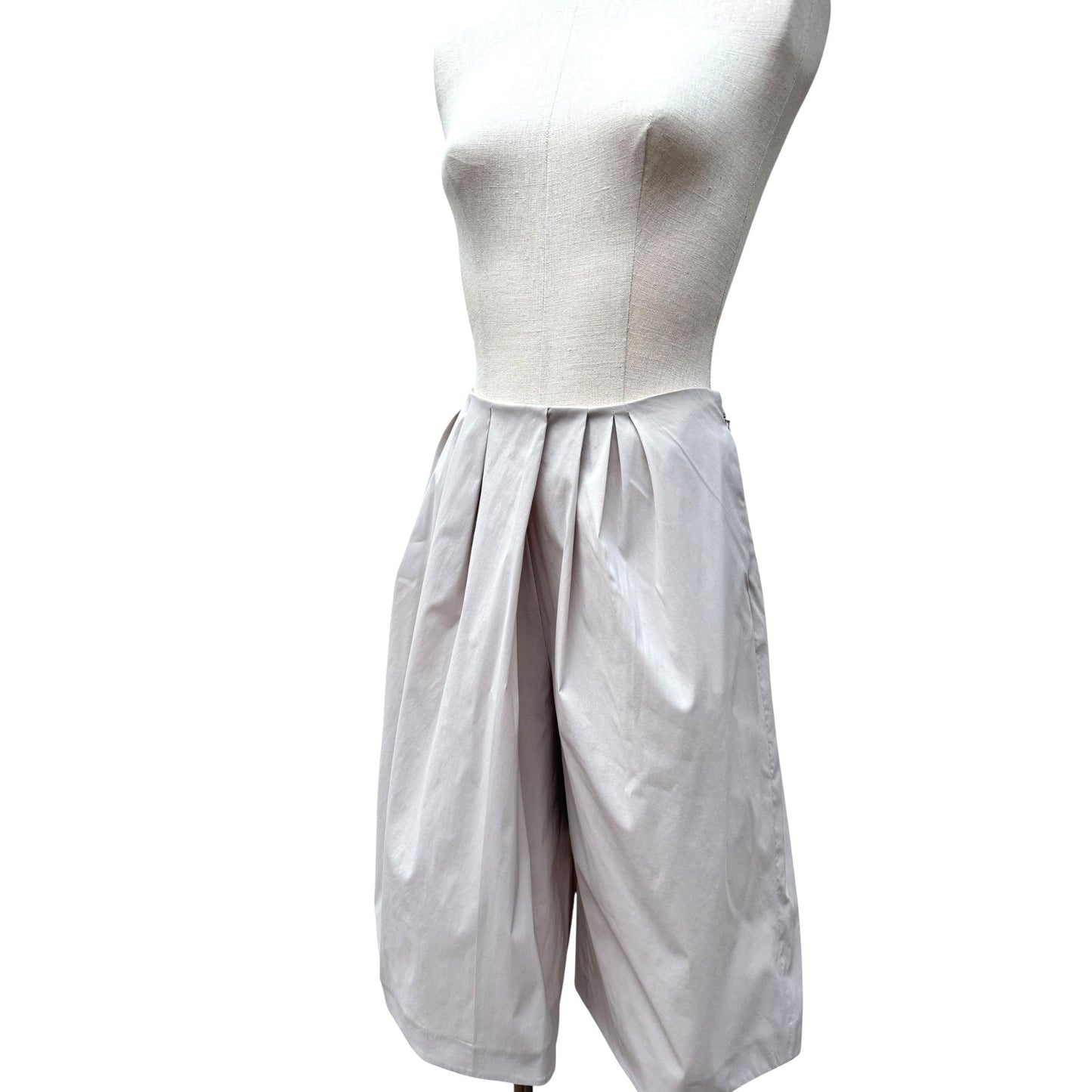 Beige Pleated Wool-Blend Culotte Shorts