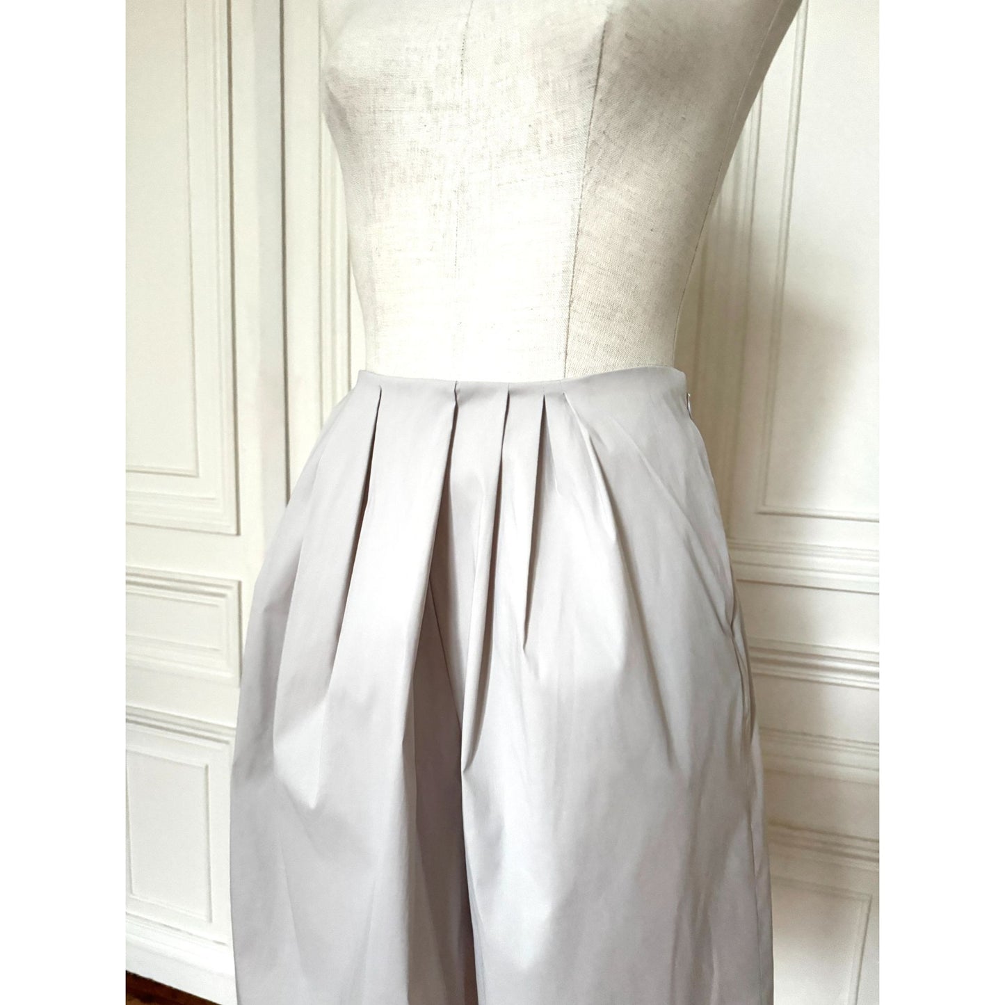 Beige Pleated Wool-Blend Culotte Shorts