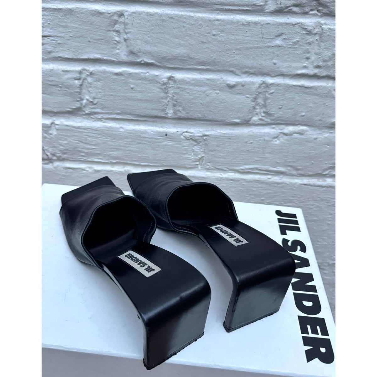 Black Leather Sculptural Heel Mules