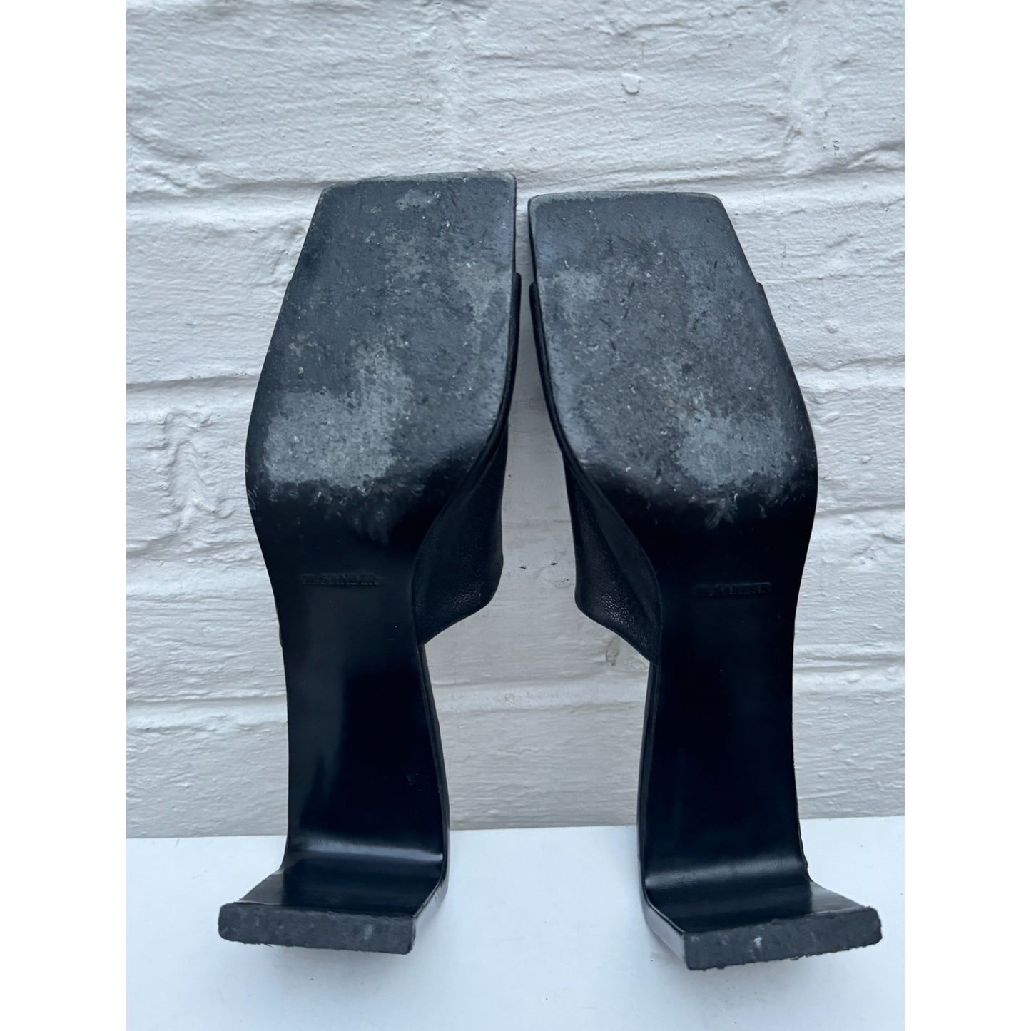 Black Leather Sculptural Heel Mules