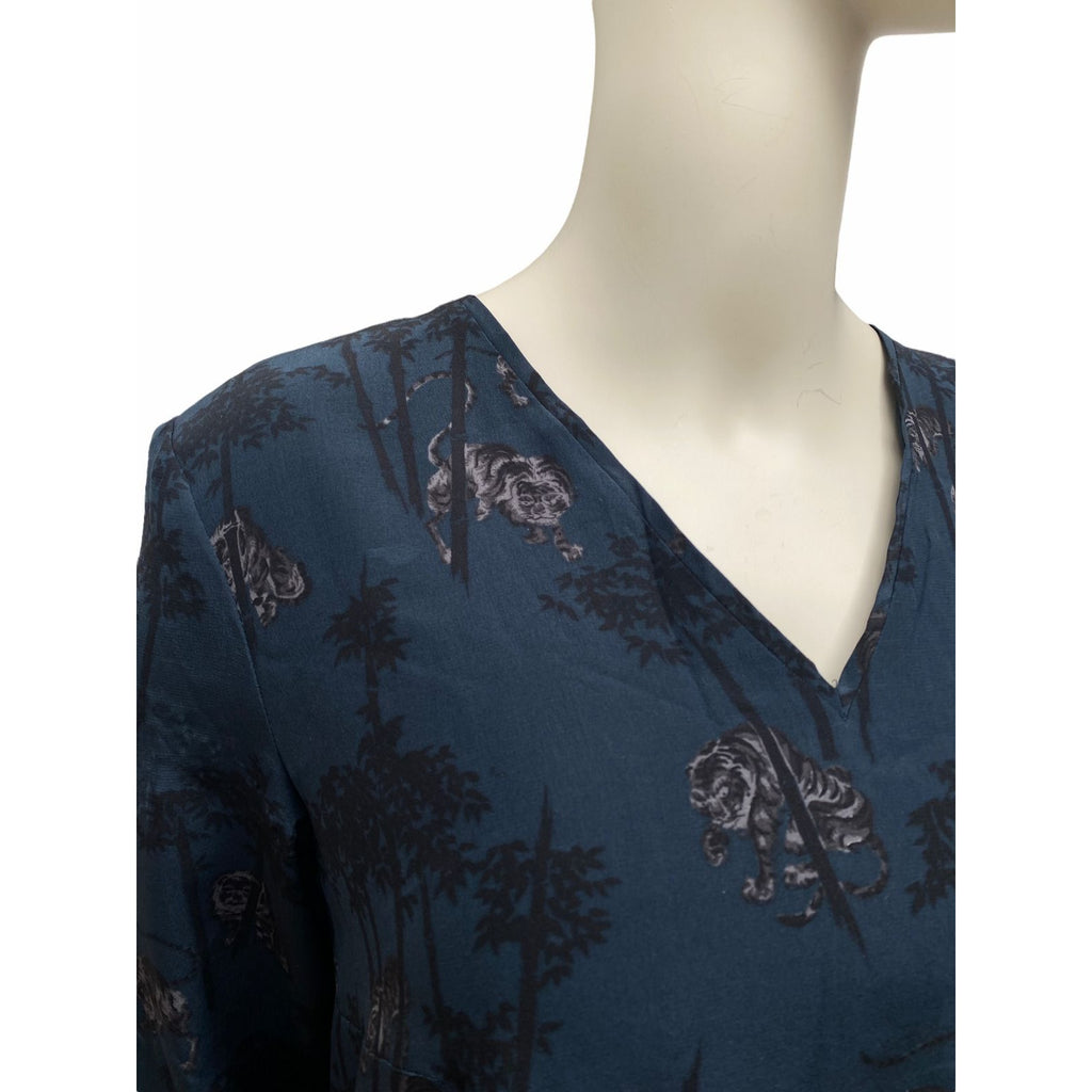 Dark Navy Tiger Silk Dress  Longsleeves