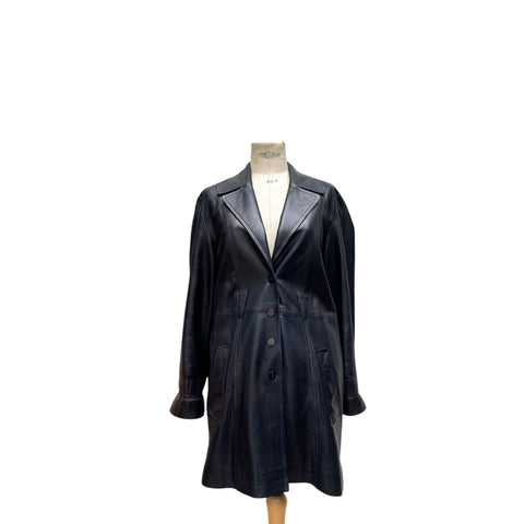 1980s Dark Navy Leather Coat