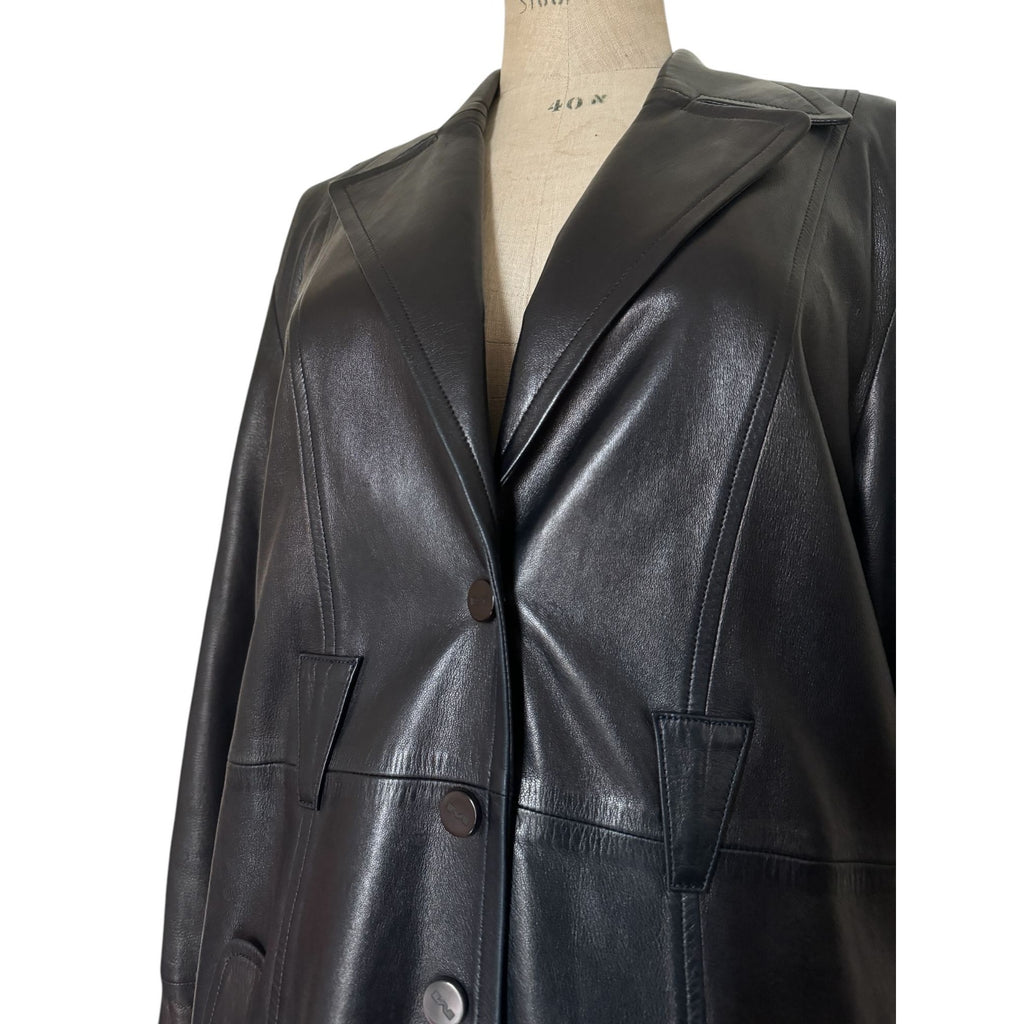 1980s Dark Navy Leather Coat