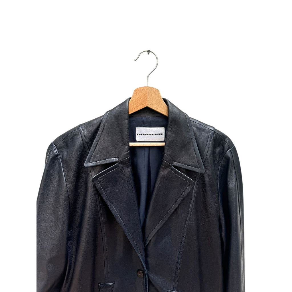 1980s Dark Navy Leather Coat