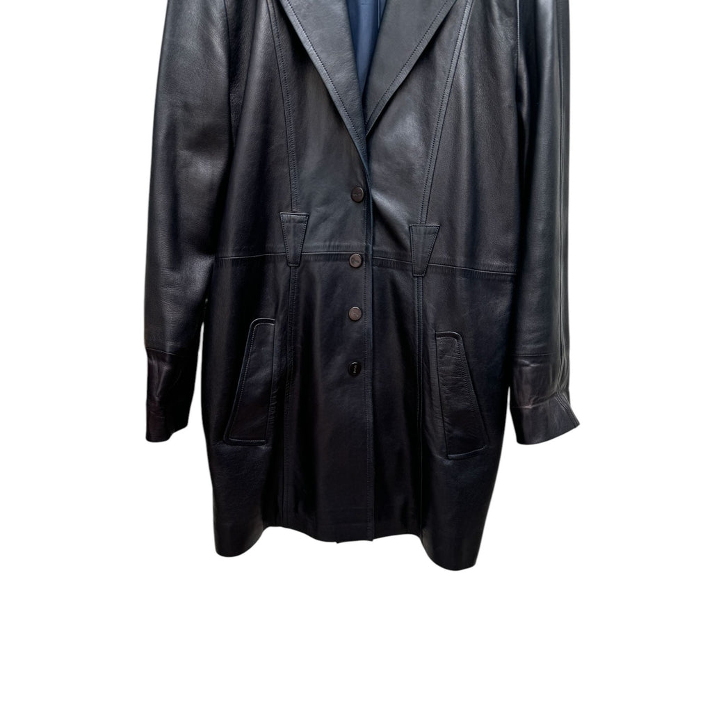 1980s Dark Navy Leather Coat