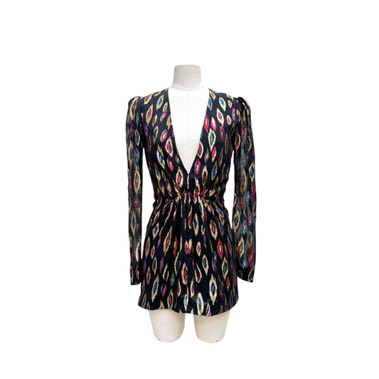 2017 Peacock Pattern Silk Lurex Short Dress