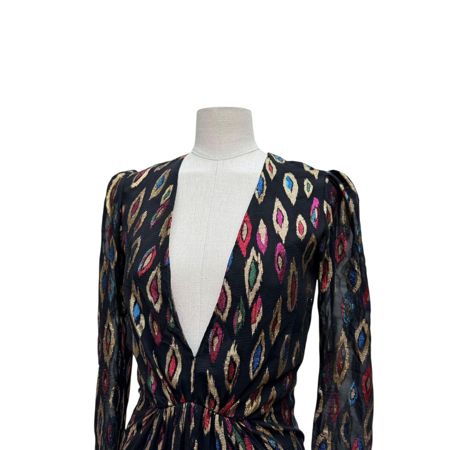 2017 Peacock Pattern Silk Lurex Short Dress