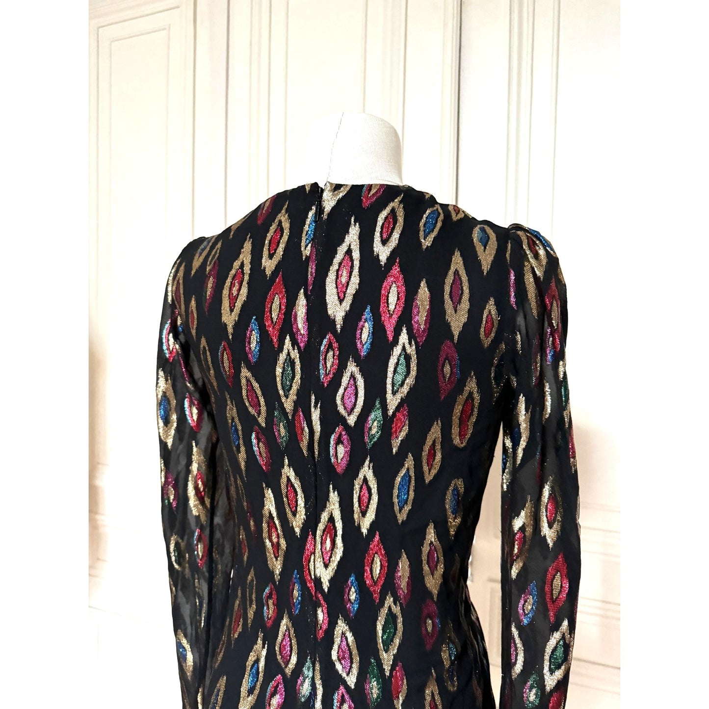 2017 Peacock Pattern Silk Lurex Short Dress