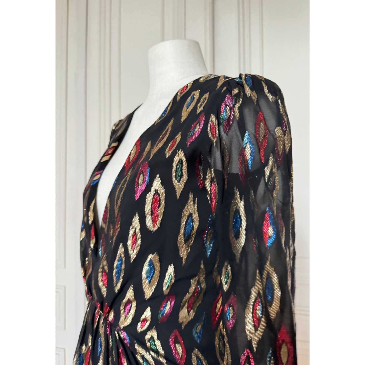 2017 Peacock Pattern Silk Lurex Short Dress