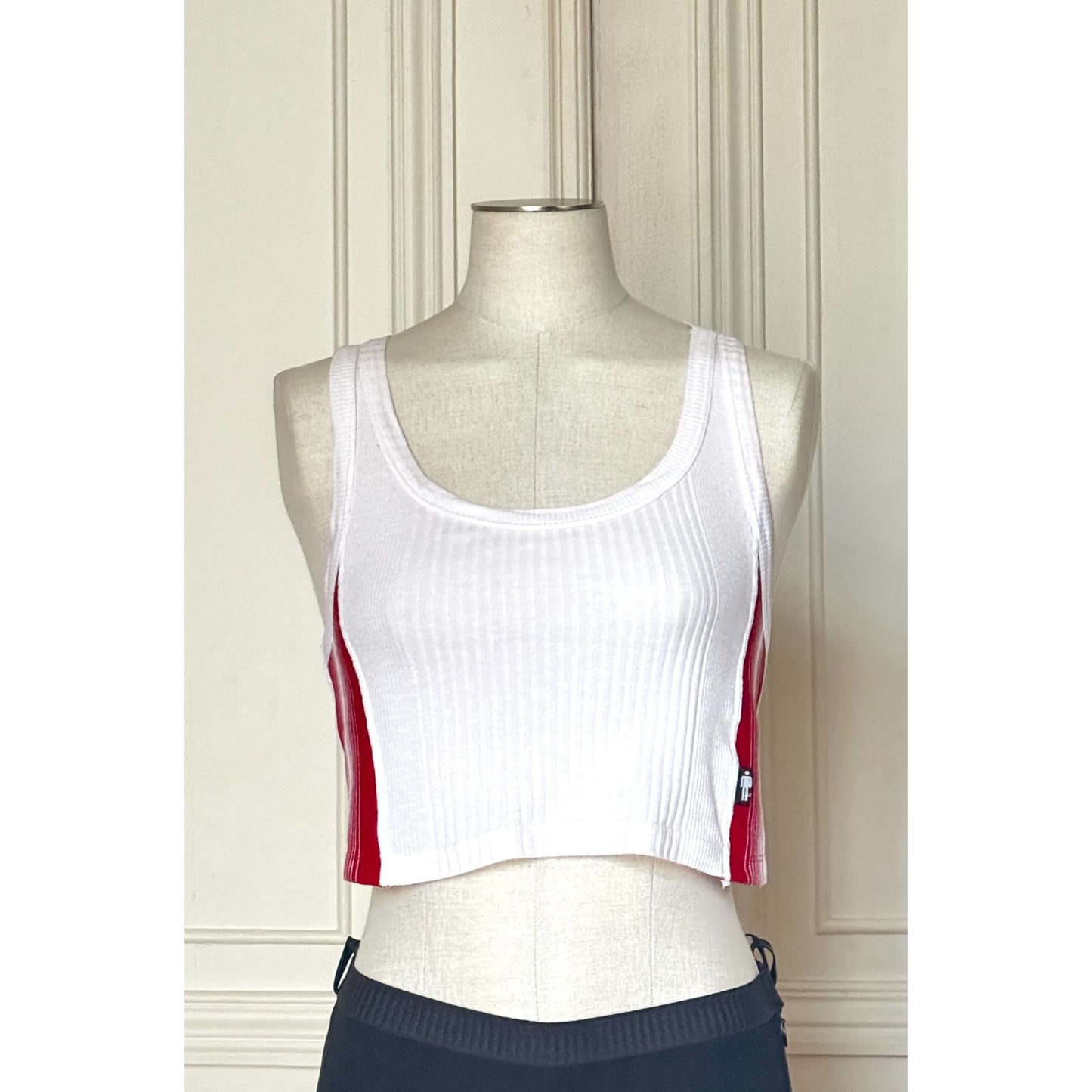 Vintage White Ribbed Cotton Cropped Tank Top