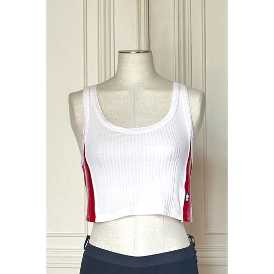 Vintage White Ribbed Cotton Cropped Tank Top