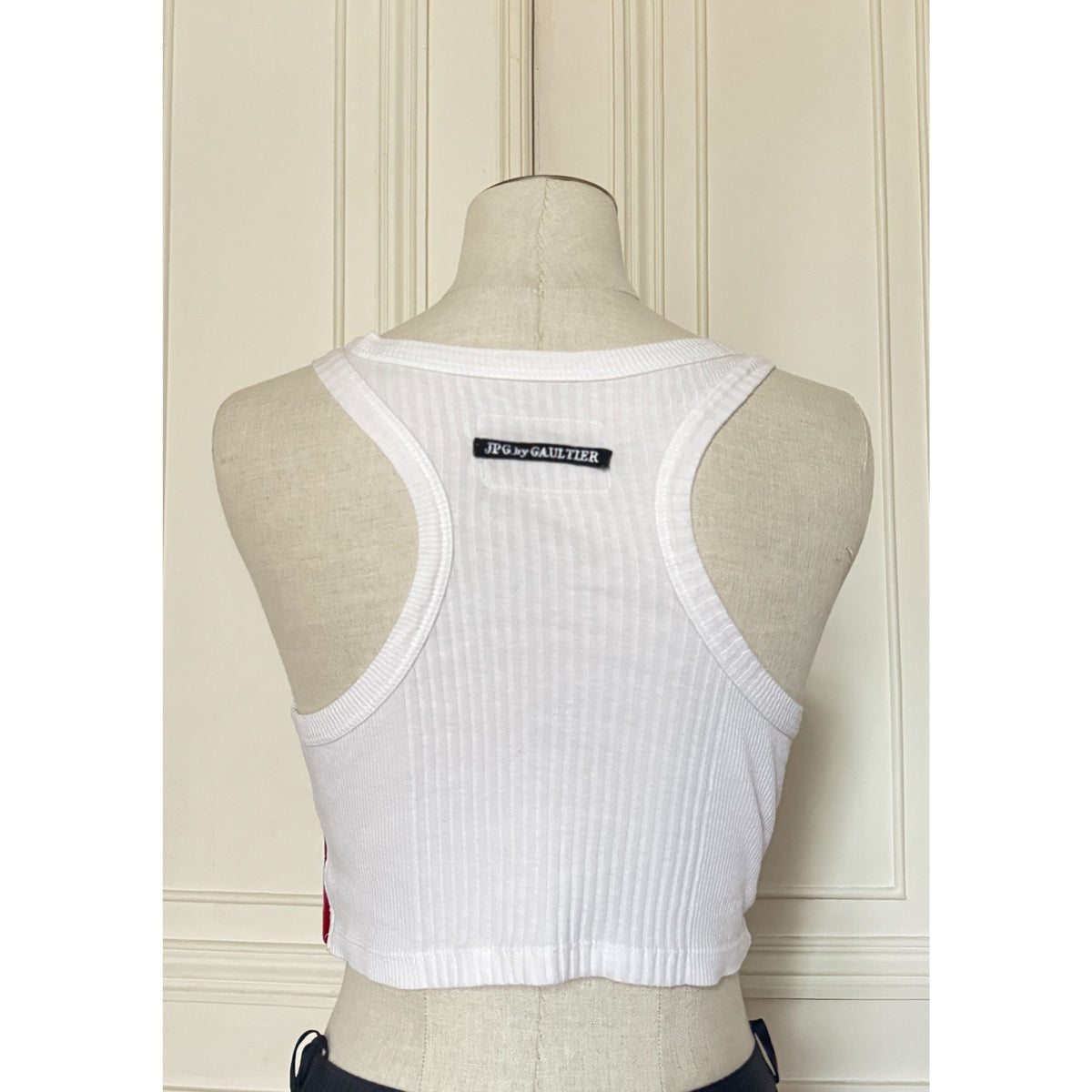 Vintage White Ribbed Cotton Cropped Tank Top