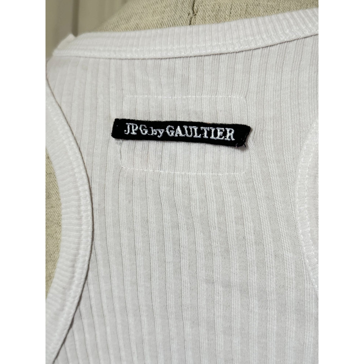 Vintage White Ribbed Cotton Cropped Tank Top