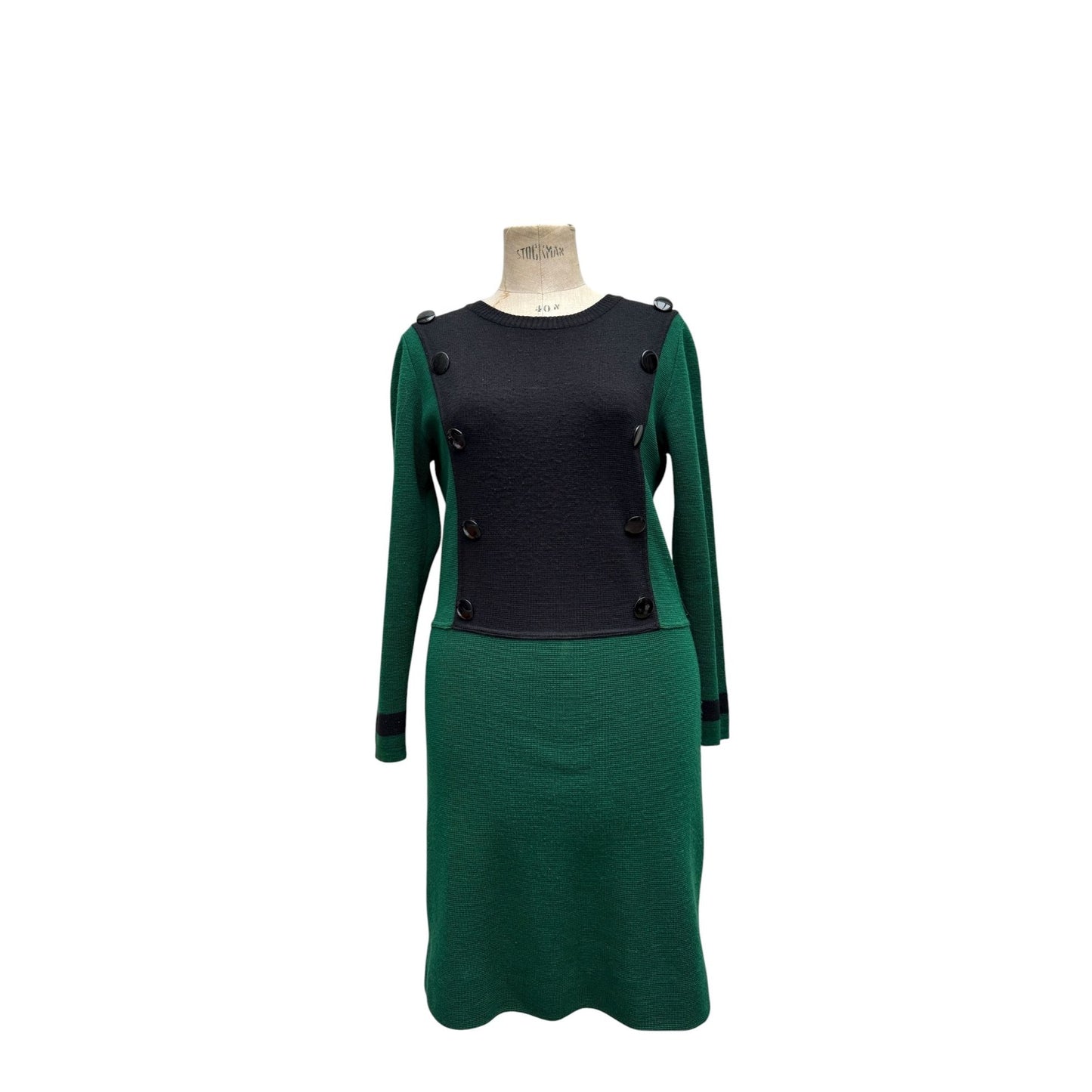 1980s Wool Dress – Black & Green 