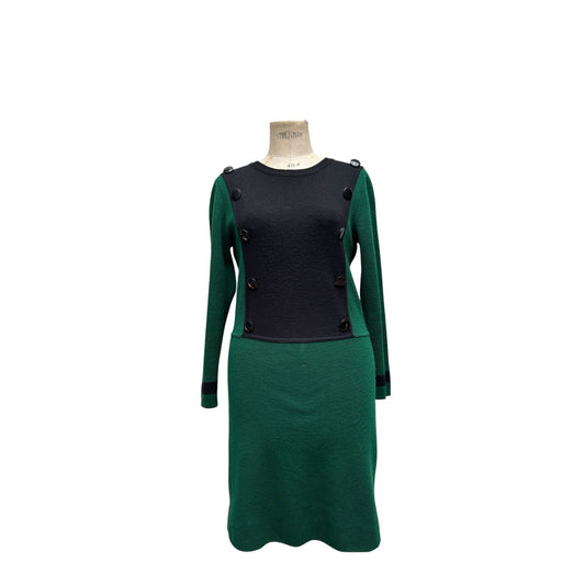 1980s Wool Dress – Black & Green 