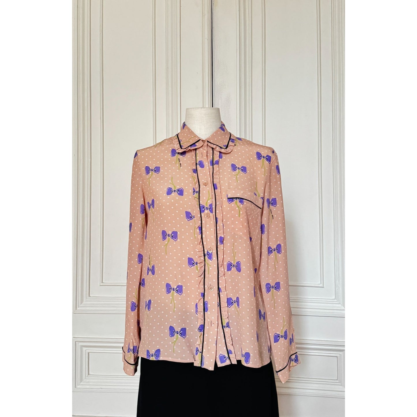 Light Pink Silk Bow Print Shirt 