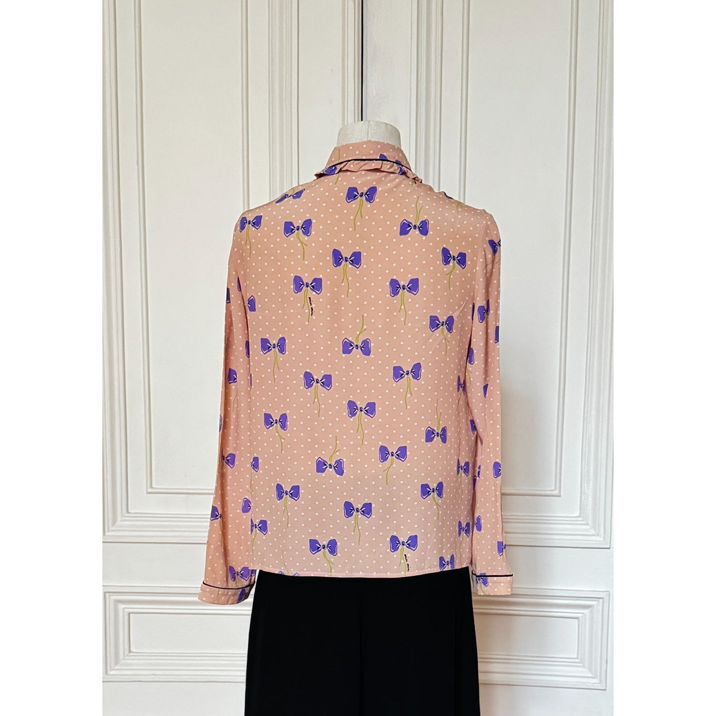 Light Pink Silk Bow Print Shirt 